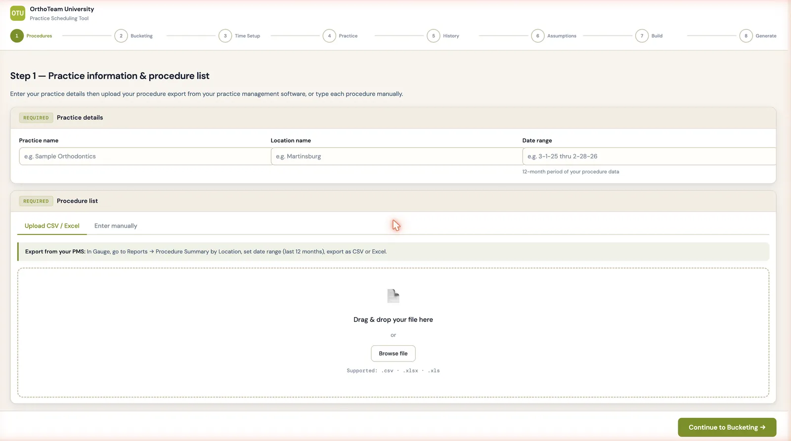 Ortho practice consultancy auto-scheduling tool multi-step wizard